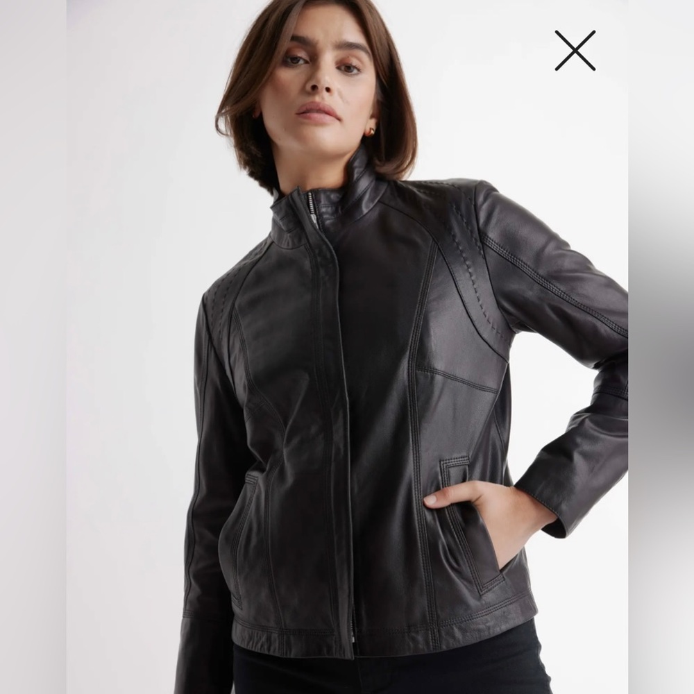 NWT Quince 100% Leather Stand-Collar Jacket size Large